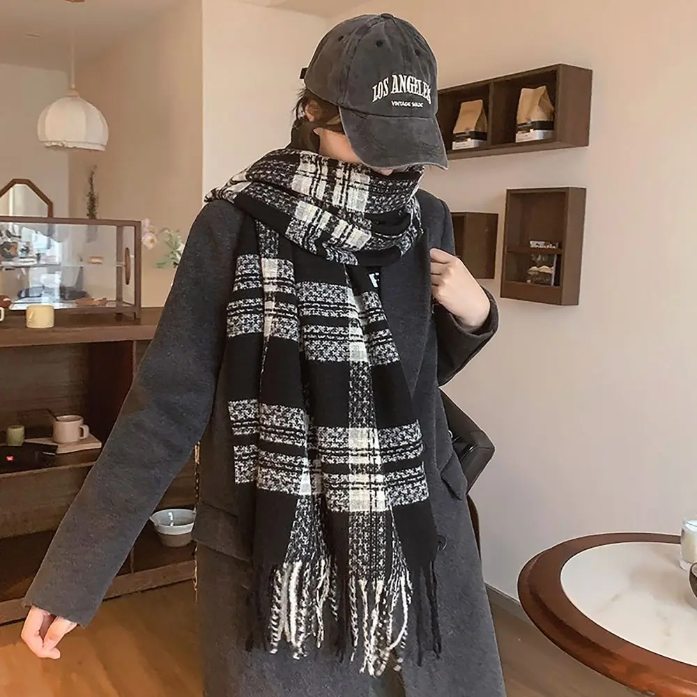 215x65cm Knitted Scarf Wool Lattice Splicing Design Thickened Shawl Winter Warm All-match Long Scarves for Women Girls Maiden