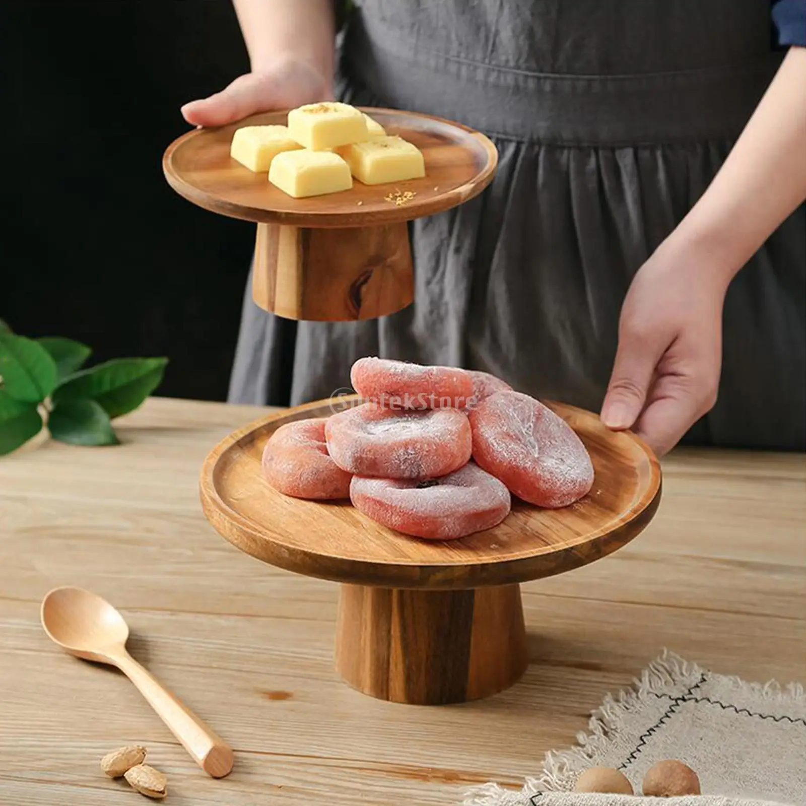 Natural Wooden Tray High-Footed Cake Plate Household Cake Pedestal Stand for Sushi Dessert Fruit Snack Display