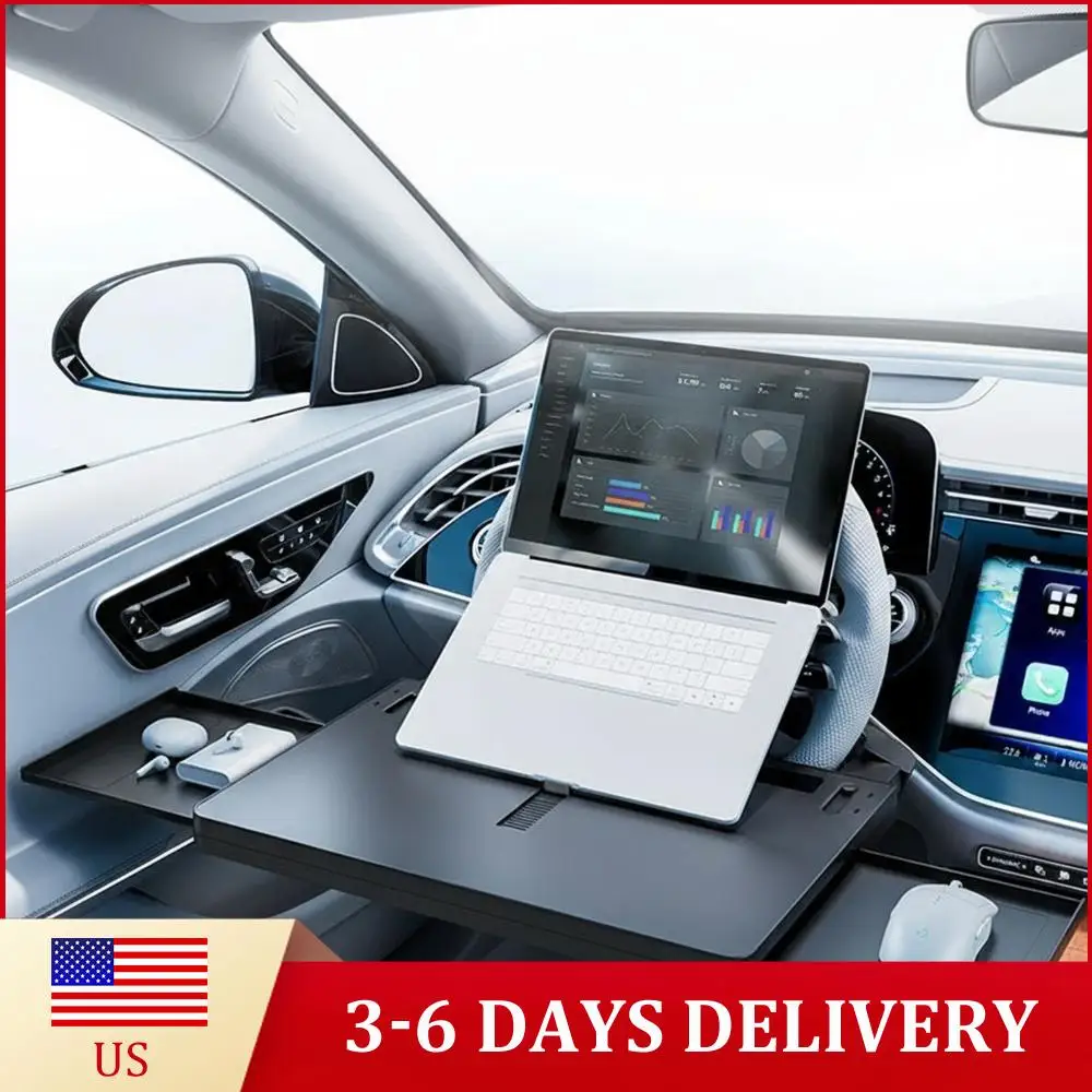 

Car Steering Wheel Desk with Dual Slide-Out Trays Food Table for Car Adjustable Laptop Tray for Laptop Eating Food Writing
