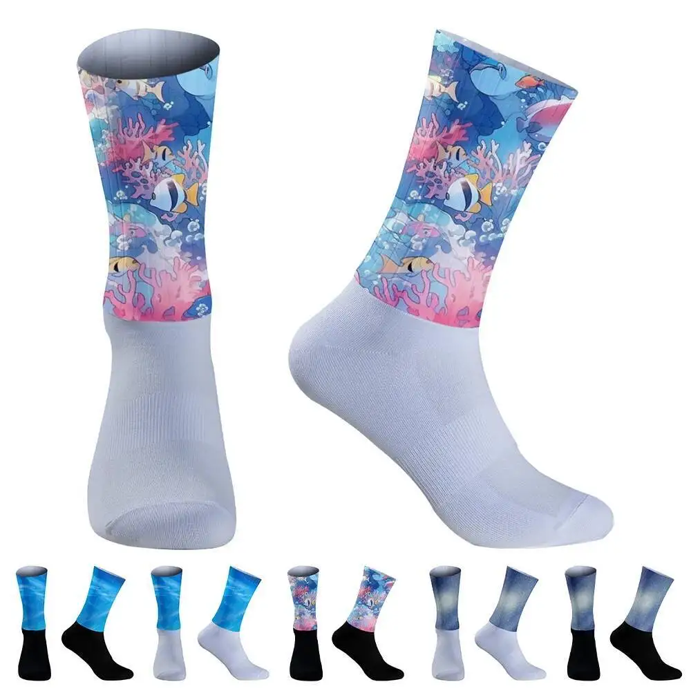 

Aero противоскользящие силиконовые носки 2024, новые велосипедные носки, мужские велосипедные спортивные носки для бега, велосипедные носки