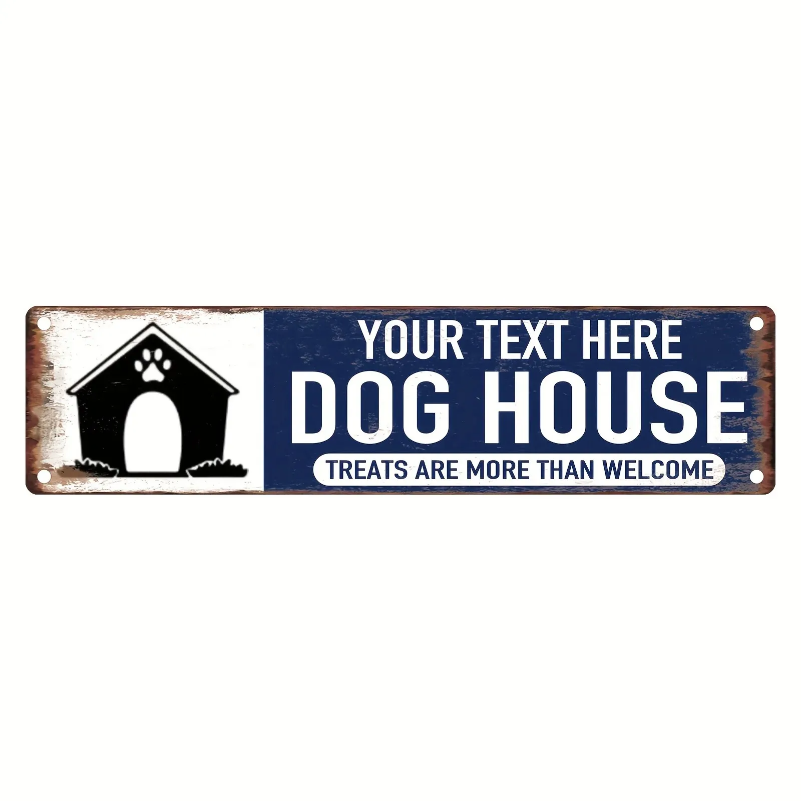 Customizable Navy Blue Dog House Vintage Metal Sign, Personalized Custom Text Pet Wall Decor Plaque (Only For Decoration)