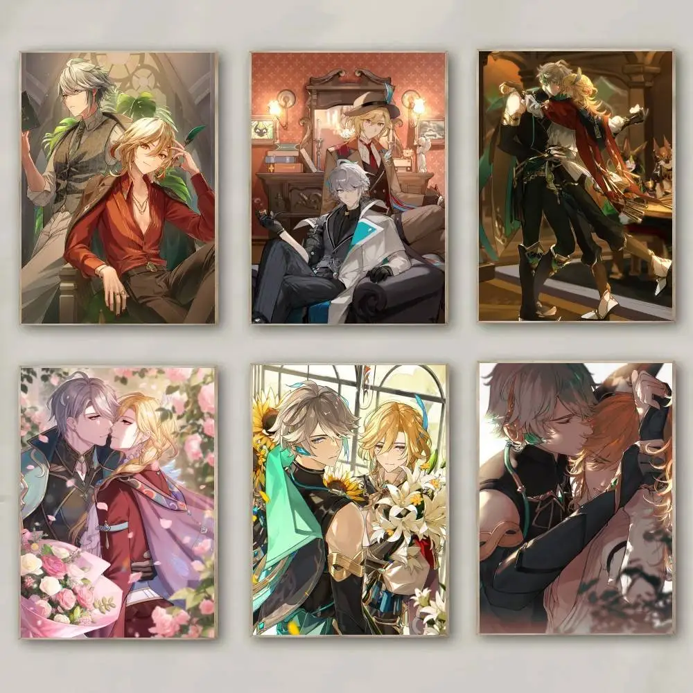 1 قطعة Genshin تأثير Kaveh الهيثم المشارك طباعة لغرفة النوم غرفة المعيشة ديكور المنزل اللوحة جدار الفن HD صورة جدارية