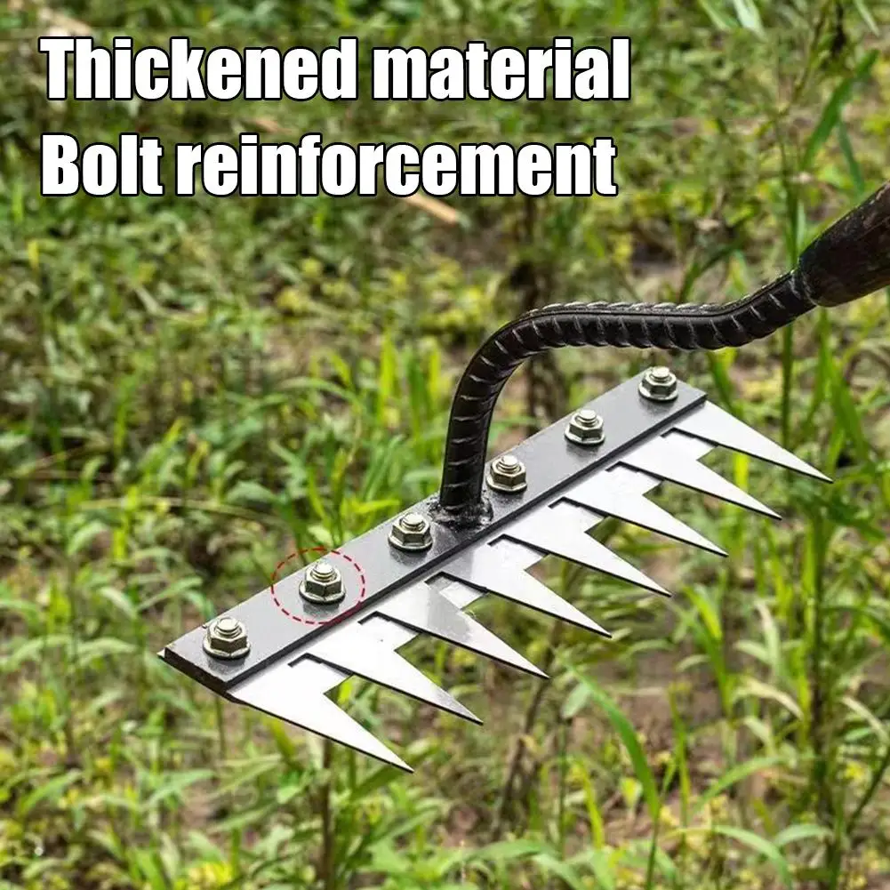 5/6/7/8 Teeth Iron Gardening Hoe Weeding Rake Farm Tool Grasping Raking Loosening Soil Nail Rake Tool Artifact Harrow Farm Too