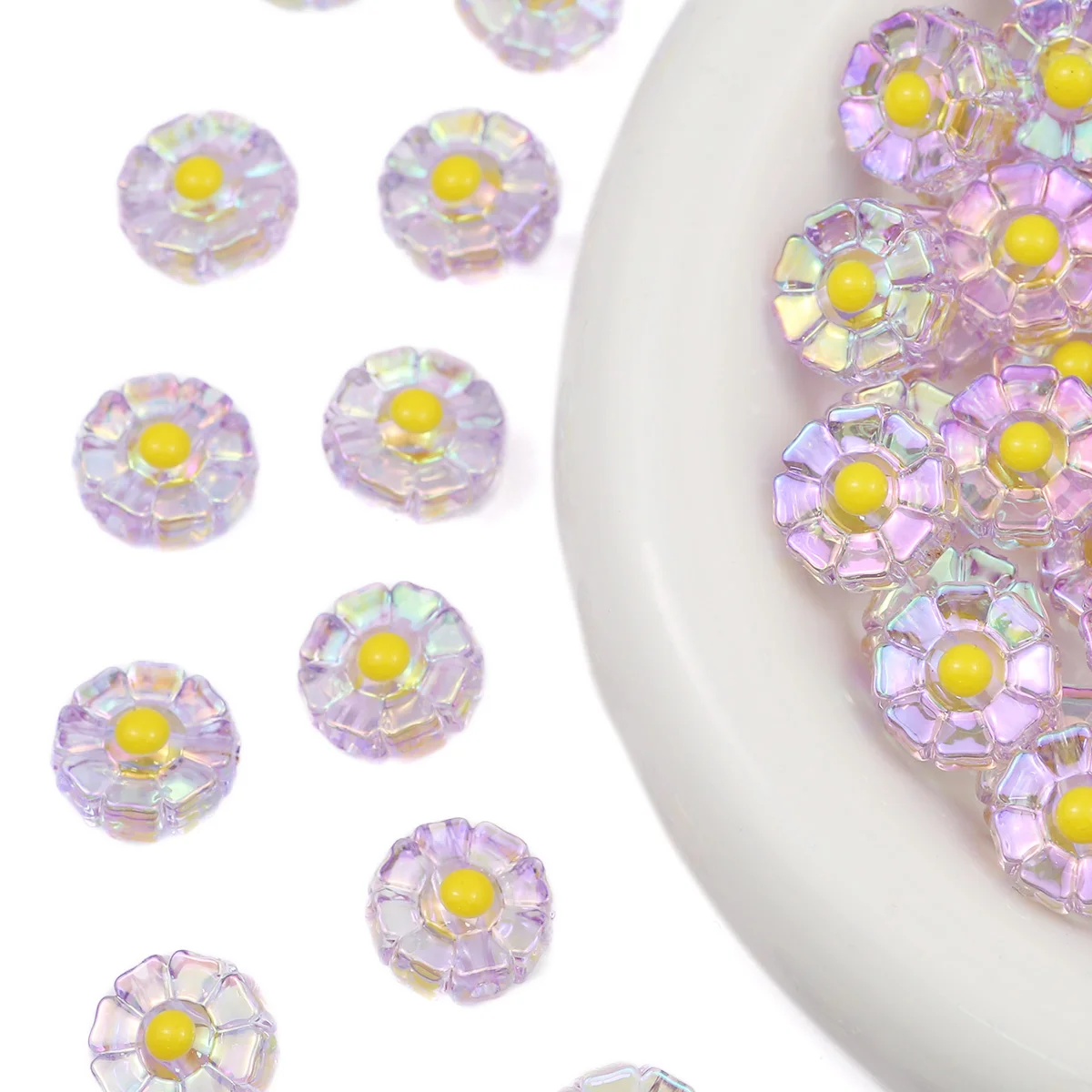 16 مللي متر اللون الأرجواني زهرة شكل الاكريليك متباعدة فضفاض الخرز لصنع المجوهرات Charms سوار قلادة المفاتيح DIY بها بنفسك اكسسوارات