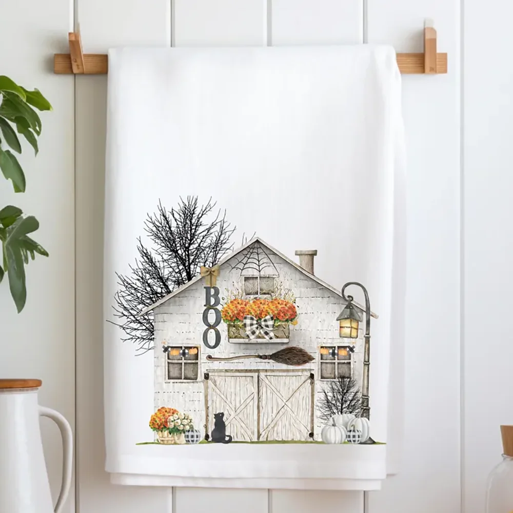 

Halloween Barn Tea Towel Halloween Boo Barn Bath Hand Towel Witch Party Kitchen Decor Supplies Housewarming Hostess Souvenirs