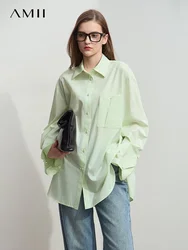 Amii Minimalist Solid Long Women's Shirt 2025 Autumn Loose Single-breasted Long Sleeved Cotton Comfortable Casual Tops 12511010