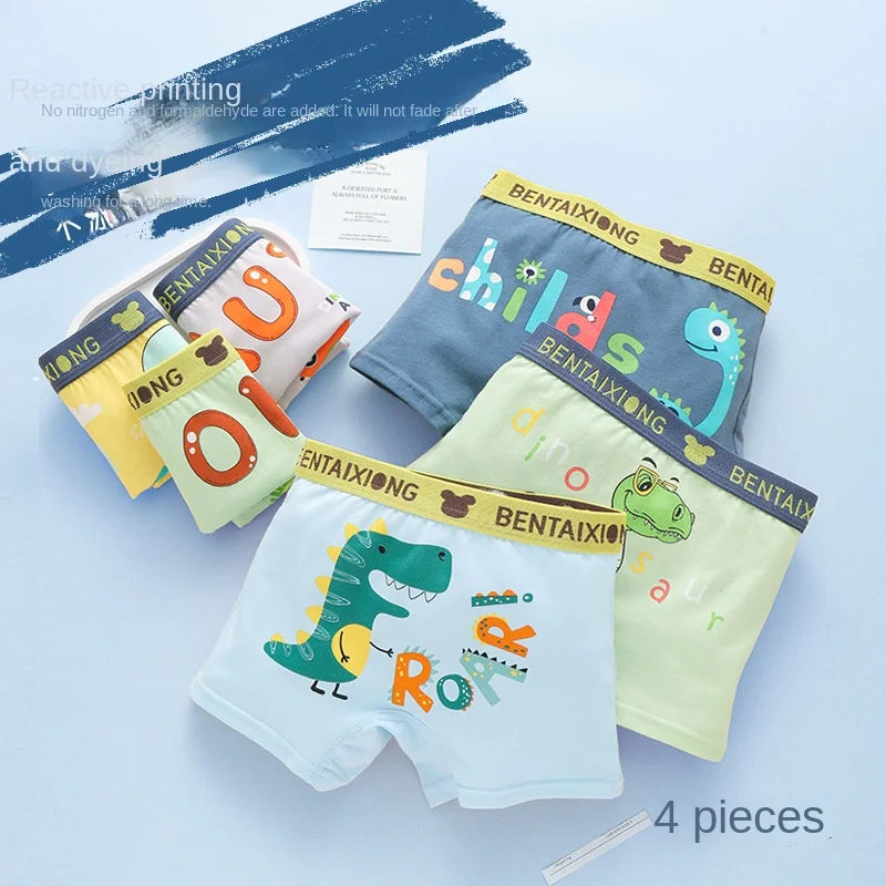 1pcs Boys Cotton Boxers Panties Cartoon Dinosaur Printed Kids Underwear Soft Children's Underpants Shorts Teenager Panties 1-14Y