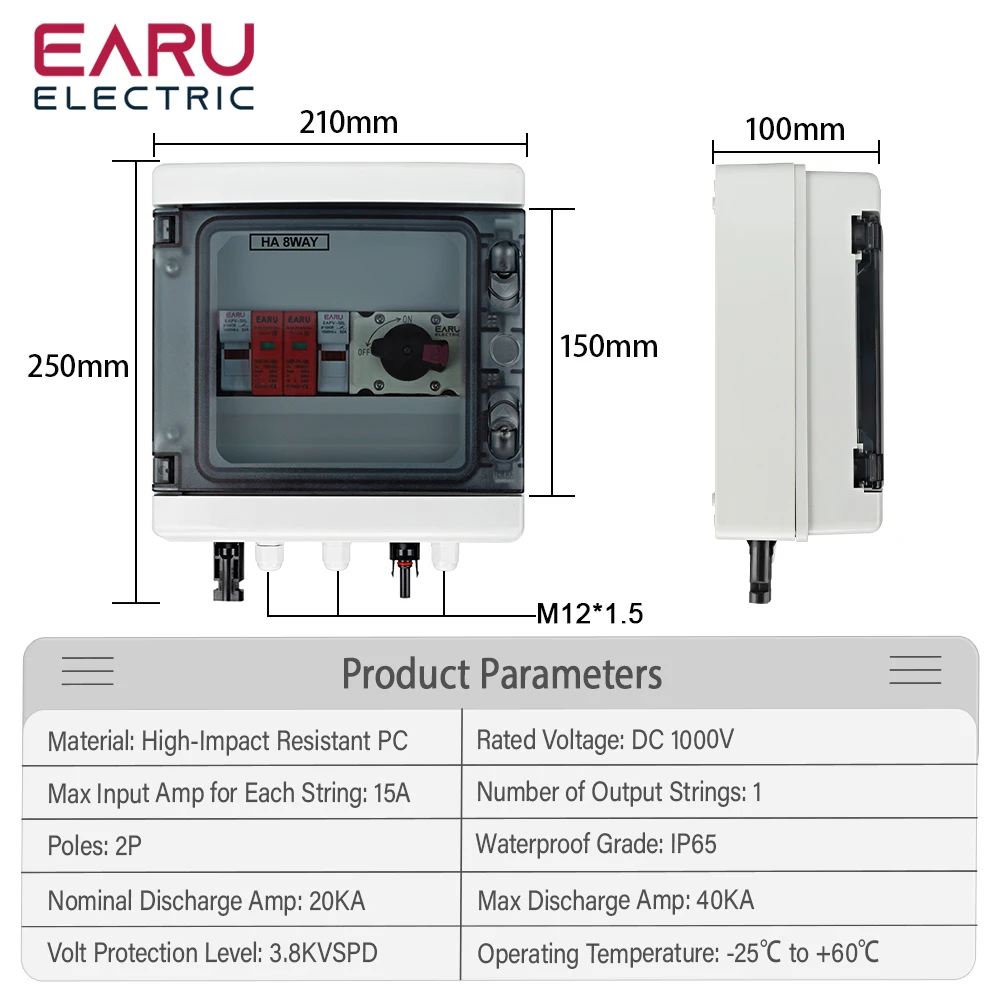 DC 1000V Fuse MCB SPD 1 Input 1 Output Solar PV Surge With Lightning Protection DC Distribution Box Combiner Box IP65 Waterproof