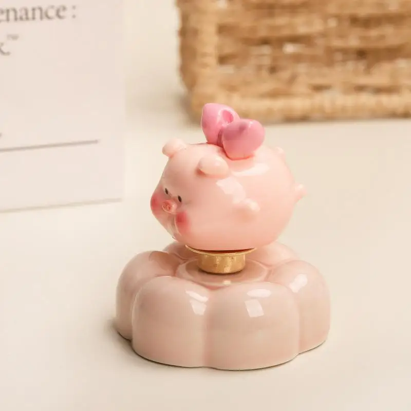 New Creative Resin Pink Pig Figurine Stackable Pig Rotating Pig With Bearing Flower Base Desktop Ornament