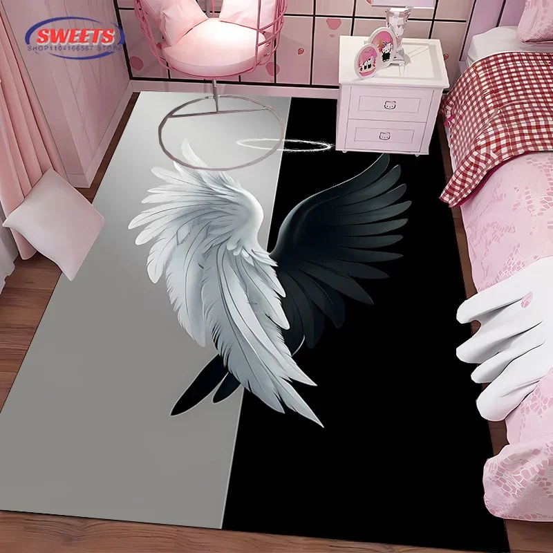 3D Printing Angel Wings Carpet, Living Room Bedroom Office Area Children's Room of Choice, Durable Non-slip Machine Washable Mat