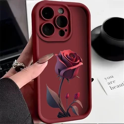 Simple Rose Case For iPhone11 12 13 14 15 ProMax 14 15 Pro X XR XS XSMax 7/8Plus Frosted all-inclusive anti-drop phone case