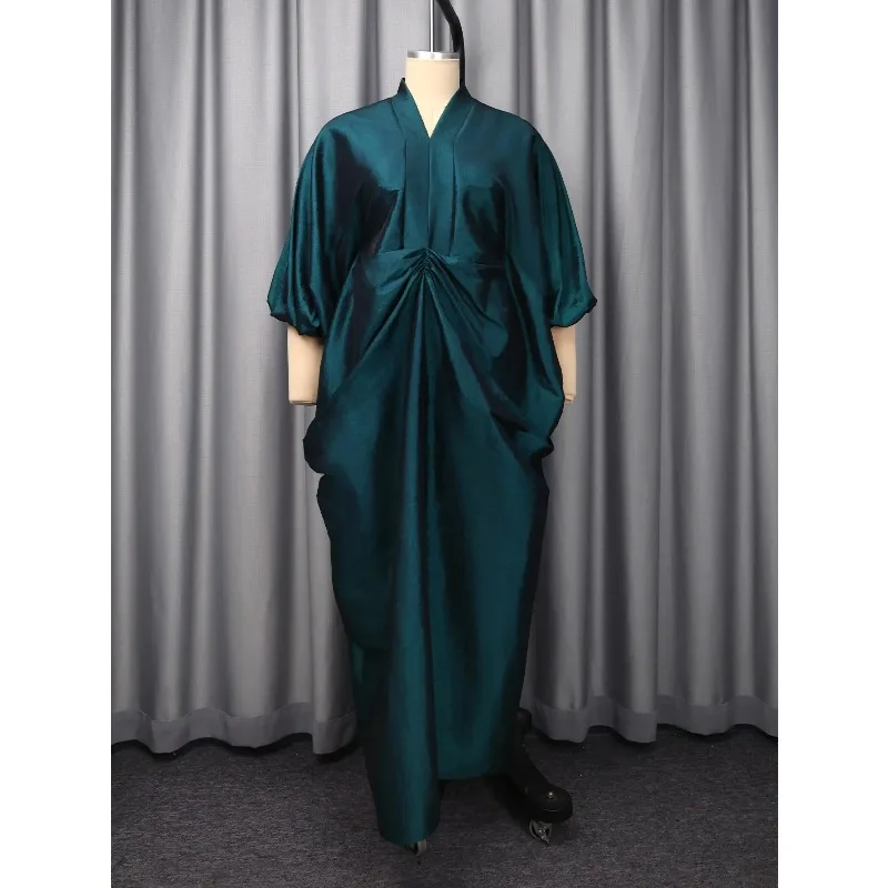 

Dashiki African Dresses for Women Elegant Summer Half Sleeve V-neck Plus Size Long Maxi Dress Muslim Abaya Kaftan Ankara Dress