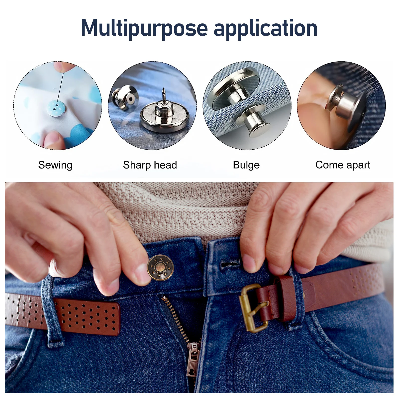 

20pcs Jeans Button Kit Adjustable Waistband Extender For Pants Skirts Jackets Bags Heavyweight Fabrics Replacement Snap