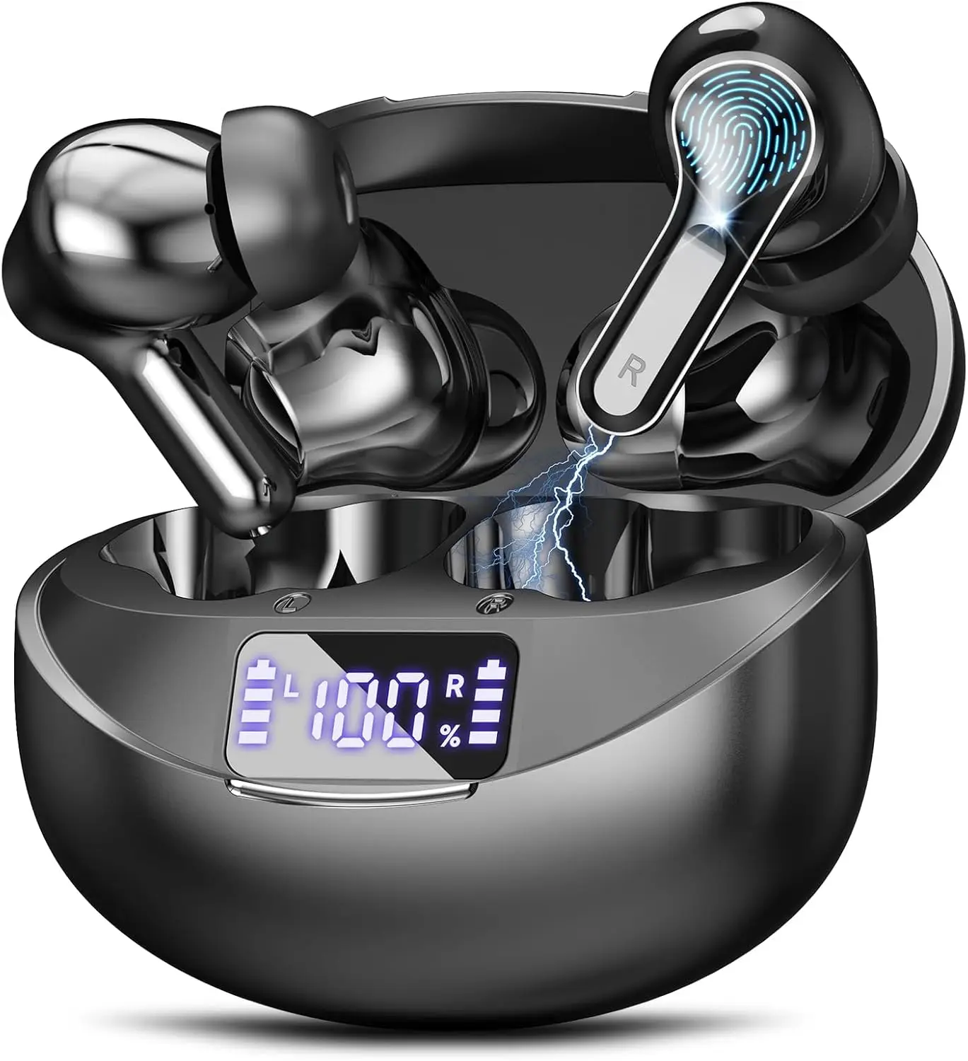 Wireless Earbuds Bluetooth 5.4 HiFi Stereo 50H Playback LED Display ENC Noise Canceling IPX7 Waterproof for Running Workout