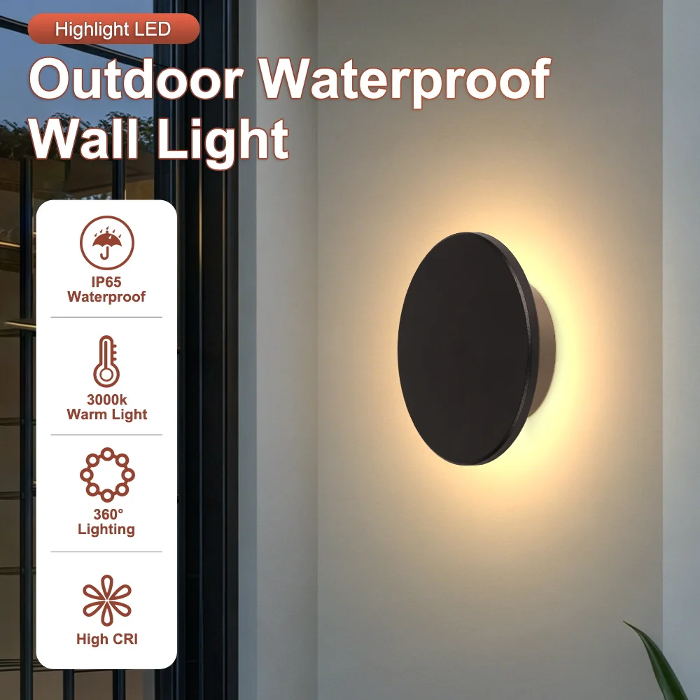 Modern Round Wall Lamp Warm Light 15cm/20cm LED Black/White Plastic Wall Light Fixture Easy Install for Living Room Bedroom