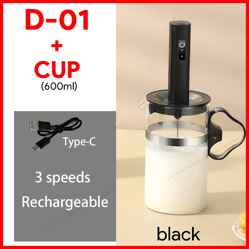 UPGRADED Elektrischer Kaffeeaufschäumer/MILCH-Schneebesen + Schneebesen, Mini-Lebensmittelmixer, wiederaufladbarer USB-Hand-Espresso-Werkzeuge mit drei Geschwindigkeiten 5