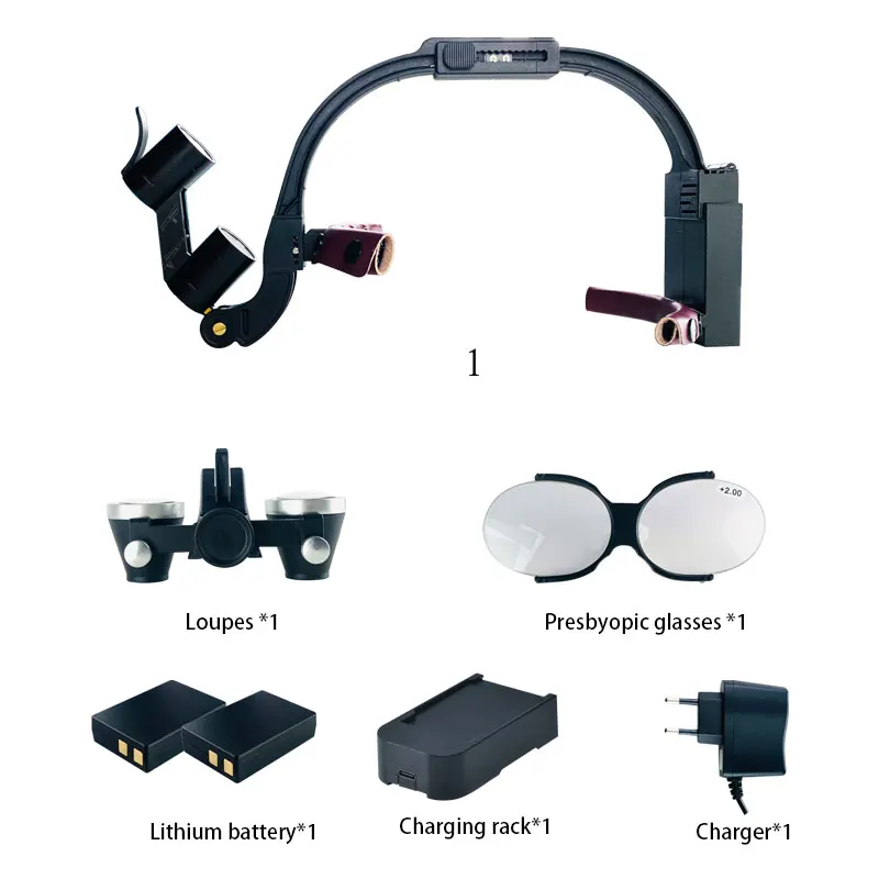 Kaca pembesar Dental, 2,5x 3,5x 5X 6X pembesar teropong pembesar operasi dengan lampu LED, kaca pembesar medis dokter gigi