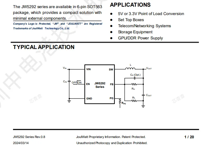 (100 pcs) JW5292SOTI#TR SOT-563 JW5292SOTI - Synchronous Step-Down Converter 2.7V-6V 2A 1.85MHz