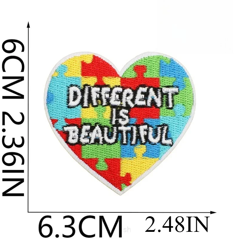 Colorful Puzzle Embroidery Cloth Sticker Love Rainbow Computer Embroidery Label Cartoon Little Dinosaur Color Bag Decoration