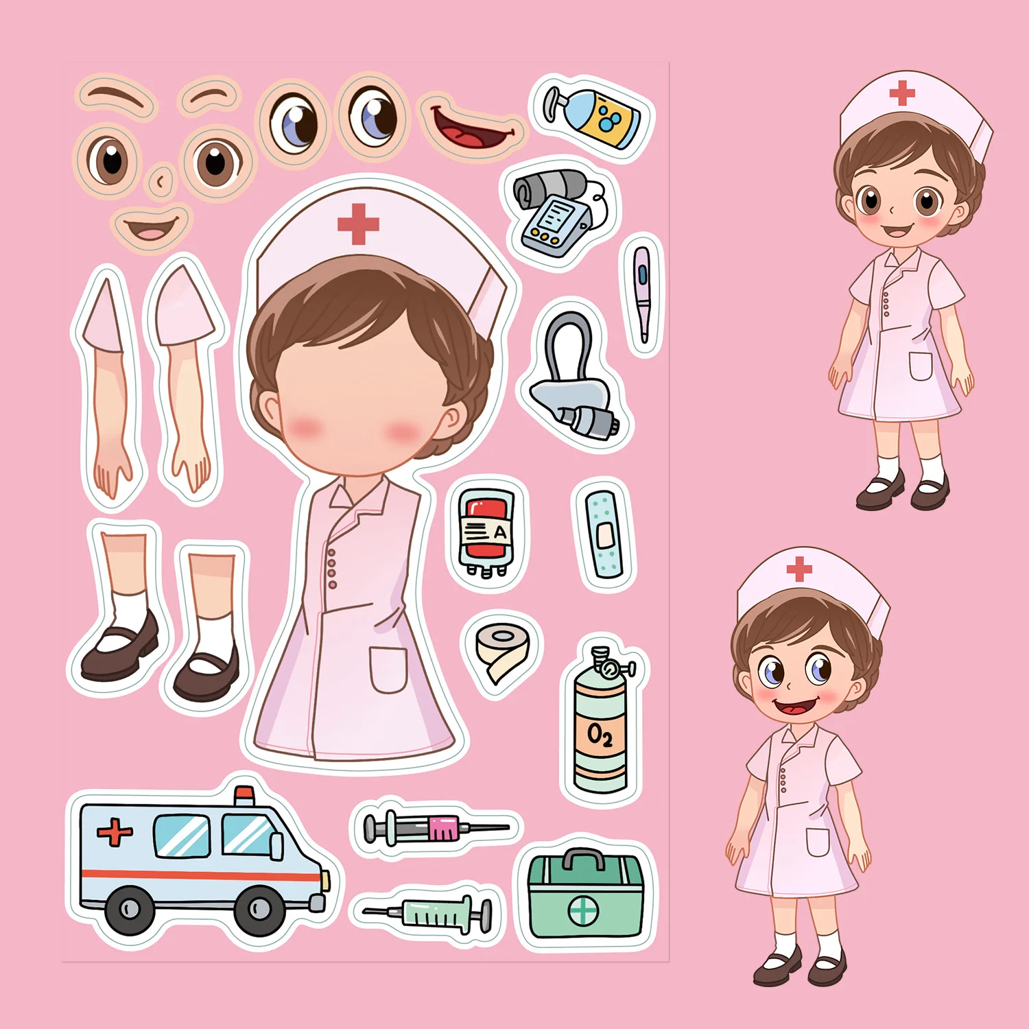 8PCS Professional Image Stickers Face Changing Parent Child Creative Puzzle Puzzle Fun Nurse Doctor Teacher Firefighter