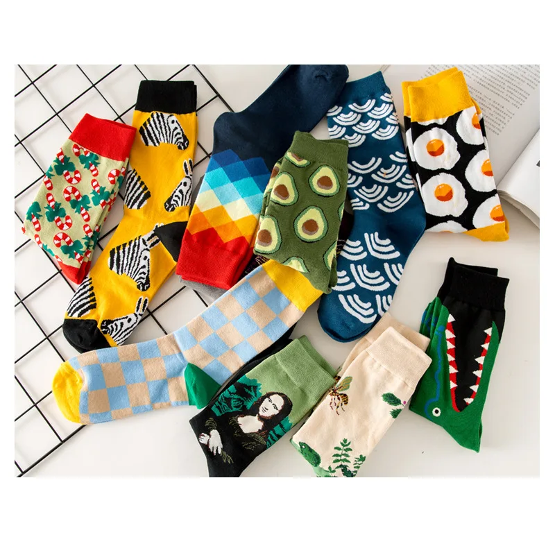 Mens Cotton Sock Winter Stripe Sports High Funny Male Printed Casual Dot Animal Zebra Flower Monkey Cactus Socks Pattern Gift view 6