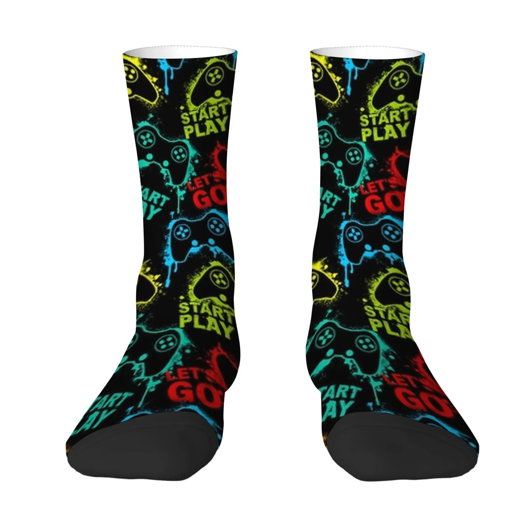 Neon Game Controller Printed Mid-calf Socks Street E-sports and Cyberpunk Style Comfortable Wear for E-sports Enthusiasts