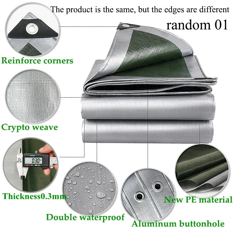 Waterproof Tarpaulin 2m*2 2*3 3*3 34m Green Silver Tarp Rain Cover Uv Block Awning Canopy Awning Backyard Garden Sunshade Camp
