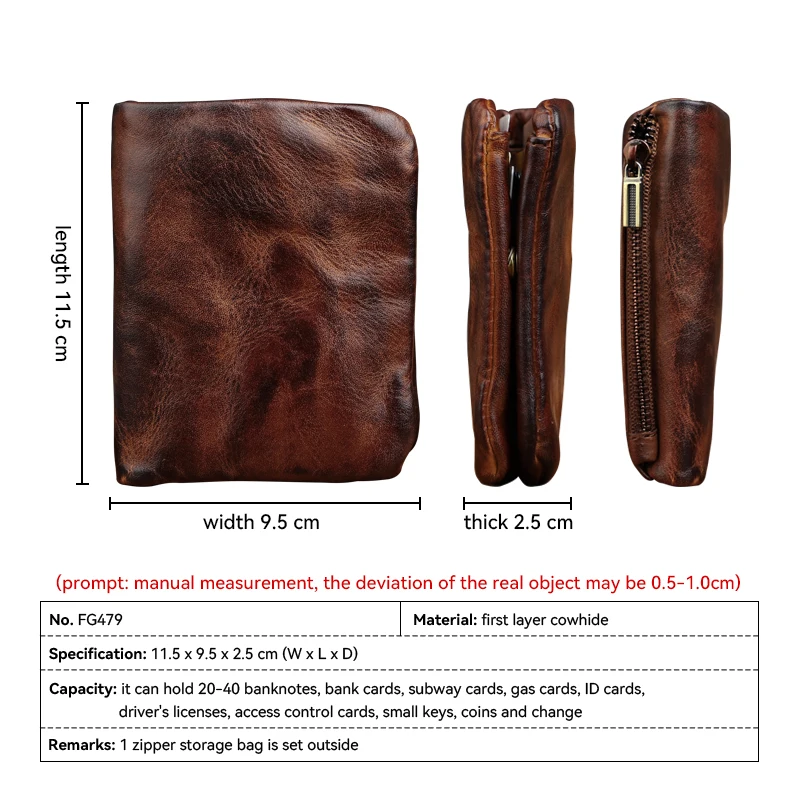 Men's Wallet Genuine Leather Card Slot Money Bag Vintage Cow Leather Short Wallet For Male Small Money Pocket Coin Purse