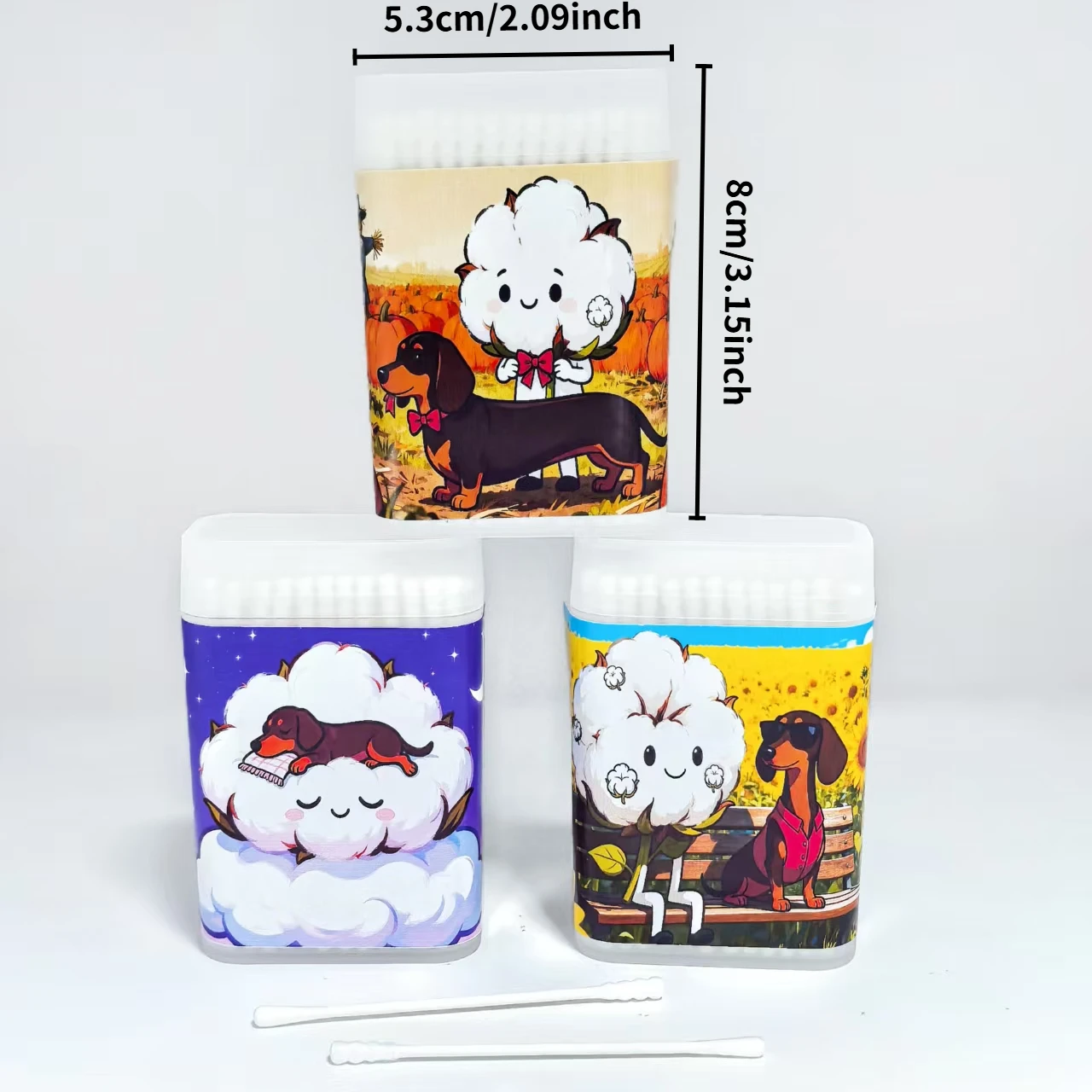 300 Stück kreative Wattestäbchen mit Dackelmotiv, doppelköpfige Schraube, runde Wattestäbchen mit feiner Achse, Geschenk-Wattestäbchen