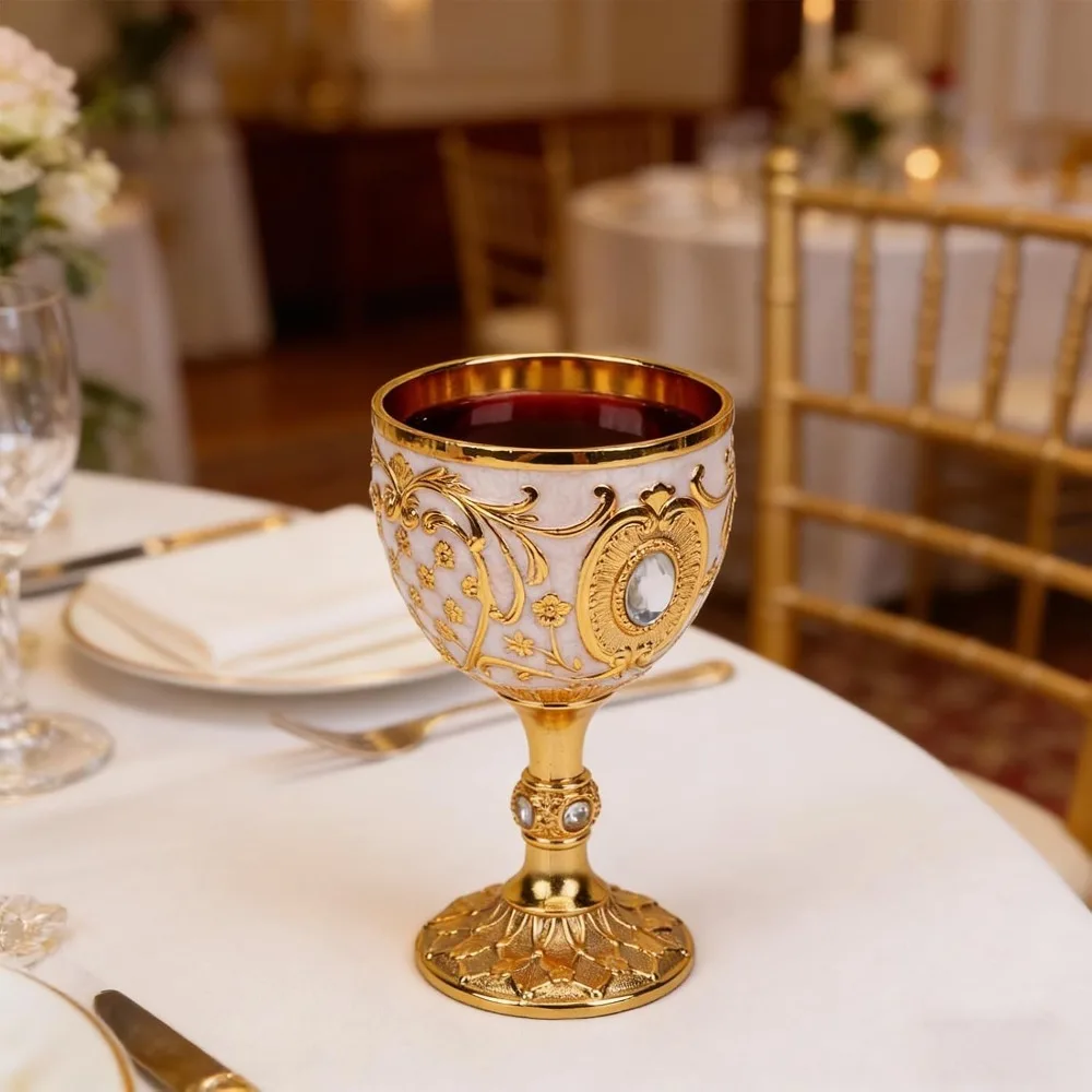Goblets & Chalices Gold And White Vintage Chalice Alloy Mini Medieval Goblet Small Metal Wine Cup Home Bar