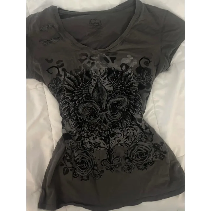 

Y2k Crop Top Punk Graphic T-shirts Street Hot Girl 2000s Clothes Subculture Slim Tees Harajuku Summer Women's Top Gothic Shirt