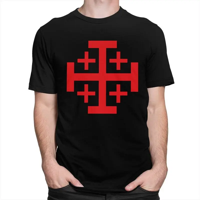 Jerusalem Kingdom Cross T Shirt Men Short Sleeve Knights Templar Crusades T-shirts Tee Tops Pure Cotton Slim Fit Tshirts Gift