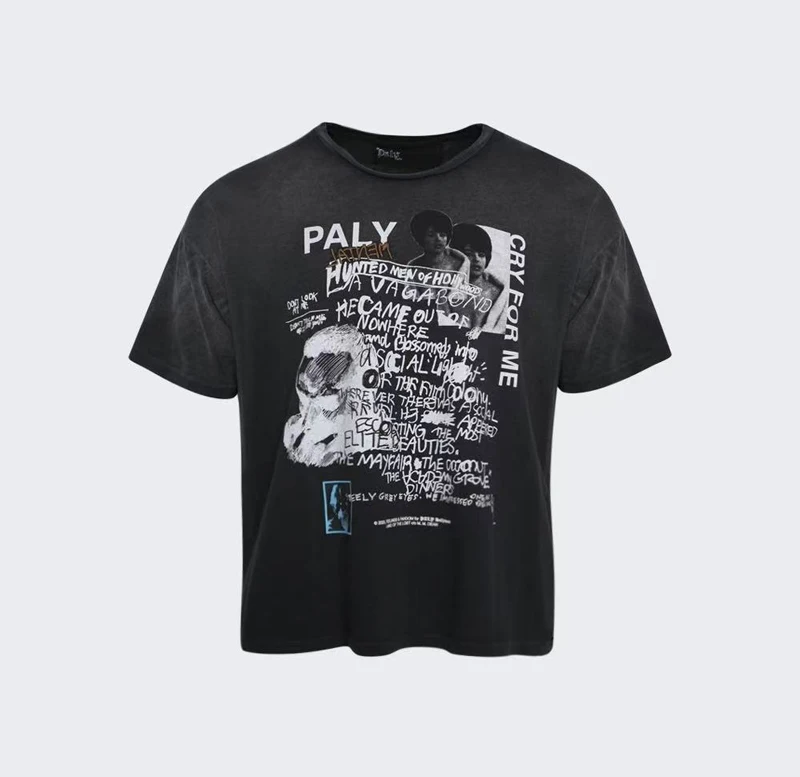 Paly New Short-sleeved Tee High Quality Loose Washable Distressed Figure Print Tshirt Men Women