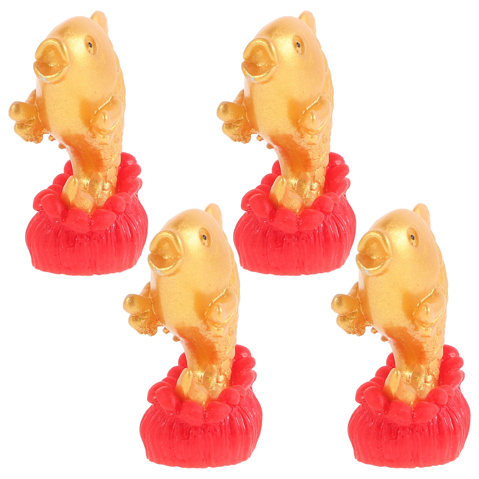 

4Pcs Mini Chinese New Year Resin Fish Ornaments Red Gold Prosperity Decorations for Home Office Car Positive Energy Decor Feng