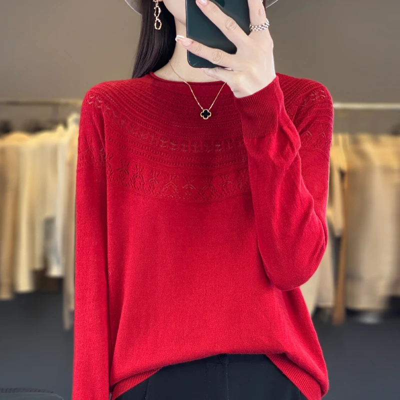 Long-sleeved 2024 new fashion women\'s sweater 100% Merino wool sweater pullover thick warm sweater in spring and autumn and wint