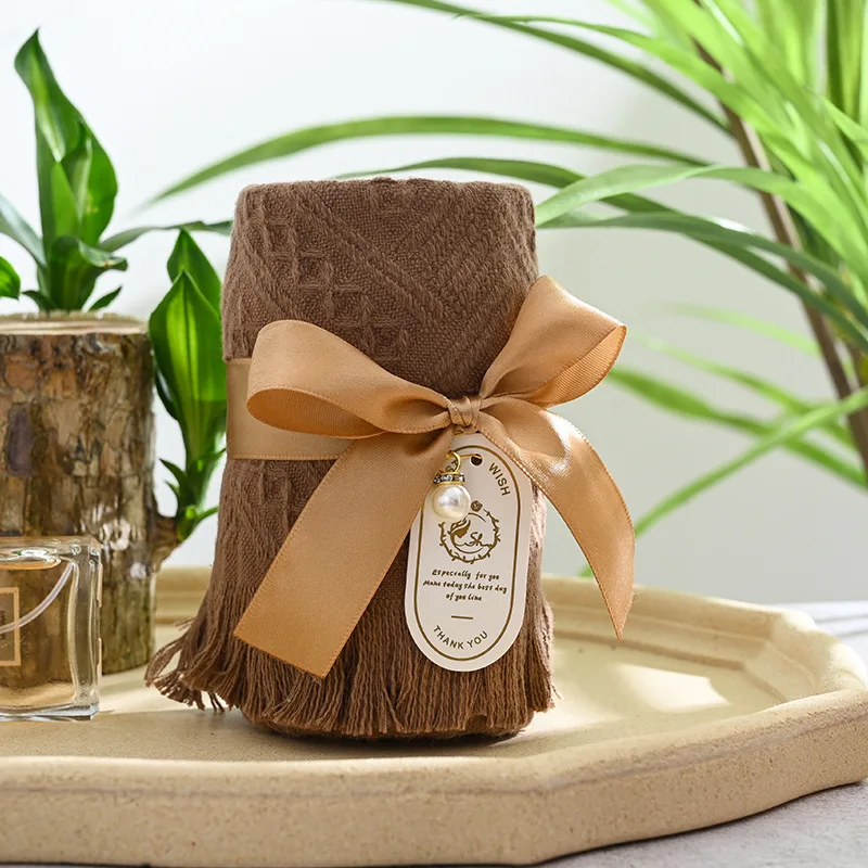 

35x75cm Baby Tasseled Towel Bow Ribbon Pearl Gift Newborn Embossed Hand Towel Cotton Absorbent Face Towels Bathroom Accessories