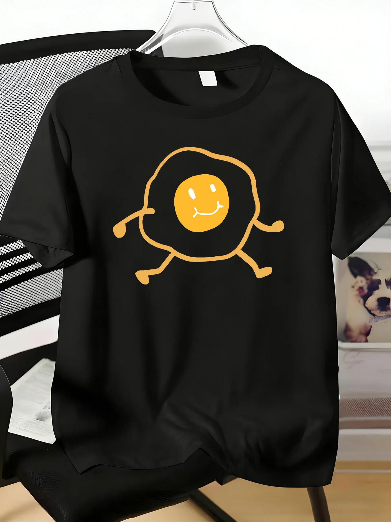 Men Daily Casual Short Sleeve T Shirt Adorable Moving Fried Egg Smiley Cartoon Graphic Light Cotton Male Street Summer Basic Tee