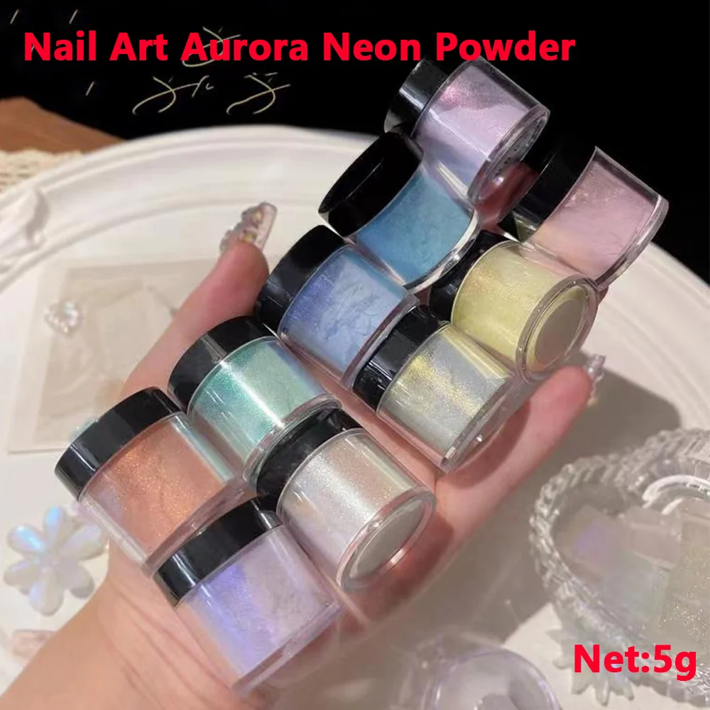 5g/Bottle Aurora Neon Nail Art Glitter Powder Ultra-Fine Sparkly Ice Muscle Chrome Pigment Manicure Decorations Rubbing Dust *&