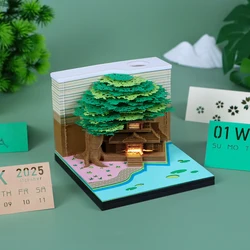 Notepad Calendar 2025 Paper Block With House 3D Memo Pad Treehouse Light Note Cube With Pen Hole Office Accessories Novel Gift