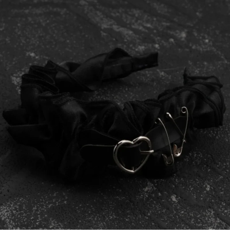 오리지널 핸드메이드 고딕 로리타 헤어 후프 Y2k 블랙 메탈 버클 러플 헤드웨어 소녀 하라주쿠 스윗 헤드밴드 액세서리 선물