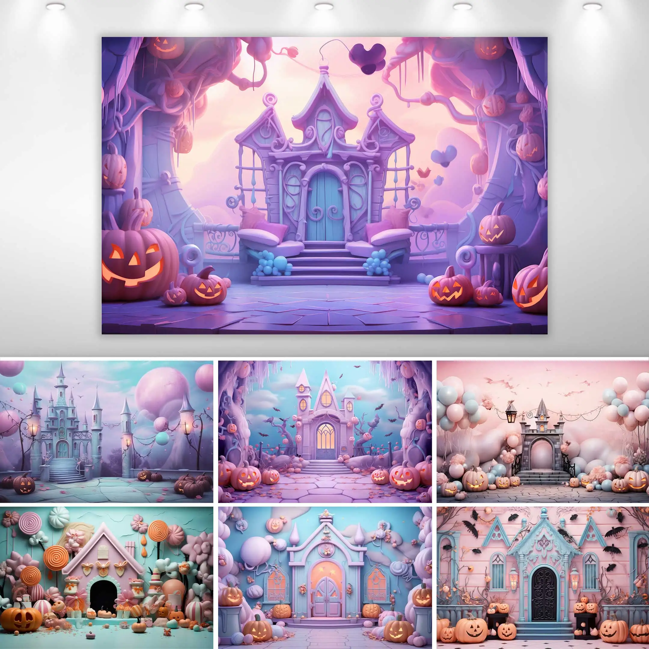 

SeekPro Happy Halloween Party Backdrop Castle Balloon Background Moon Lights Pumpkin Kids Birthday Family Photography Banner