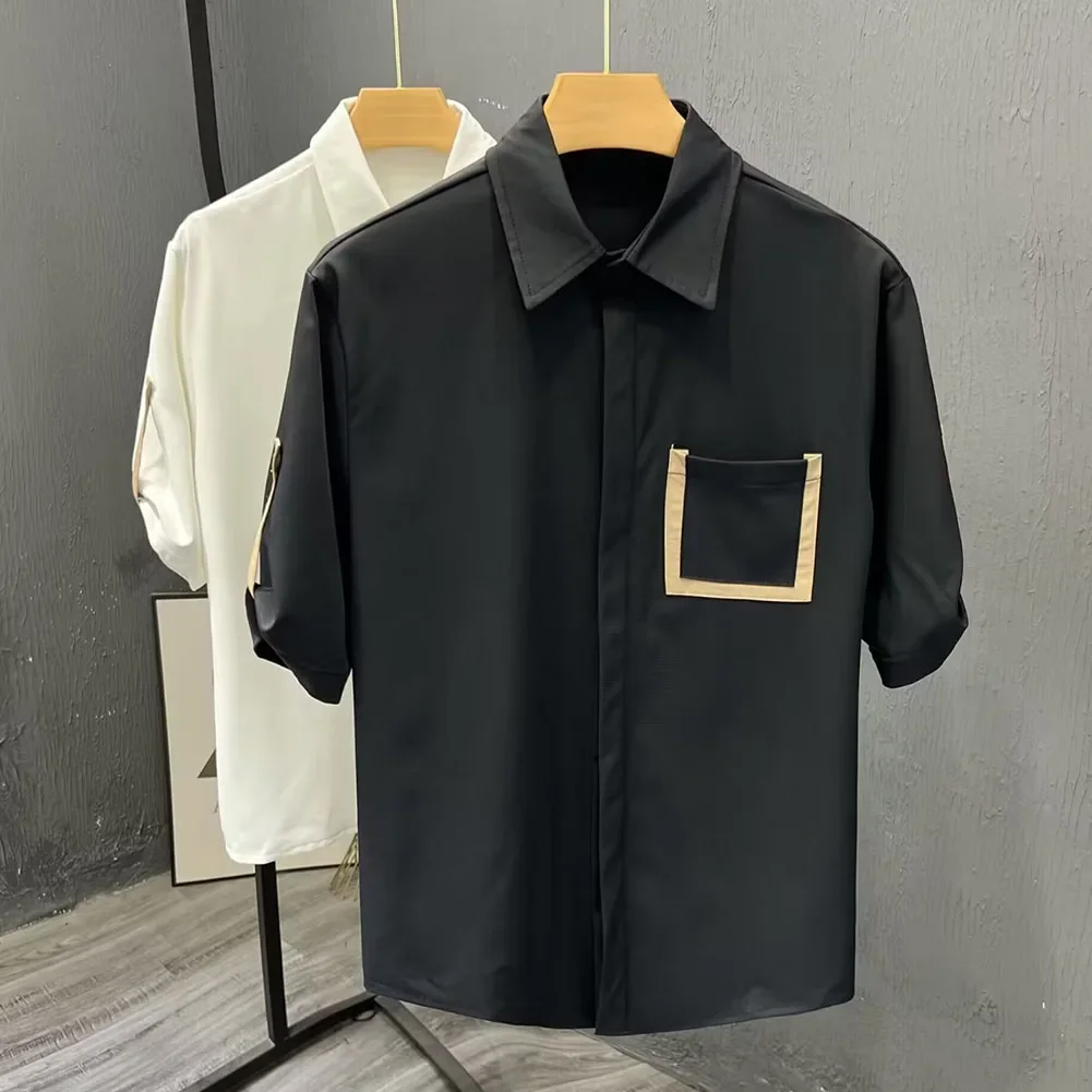 Casual Outings Button Up Short Sleeves No Ironing Shirt Comfortable Breathable Ice Silk Shirt Button Black Brand New Condition