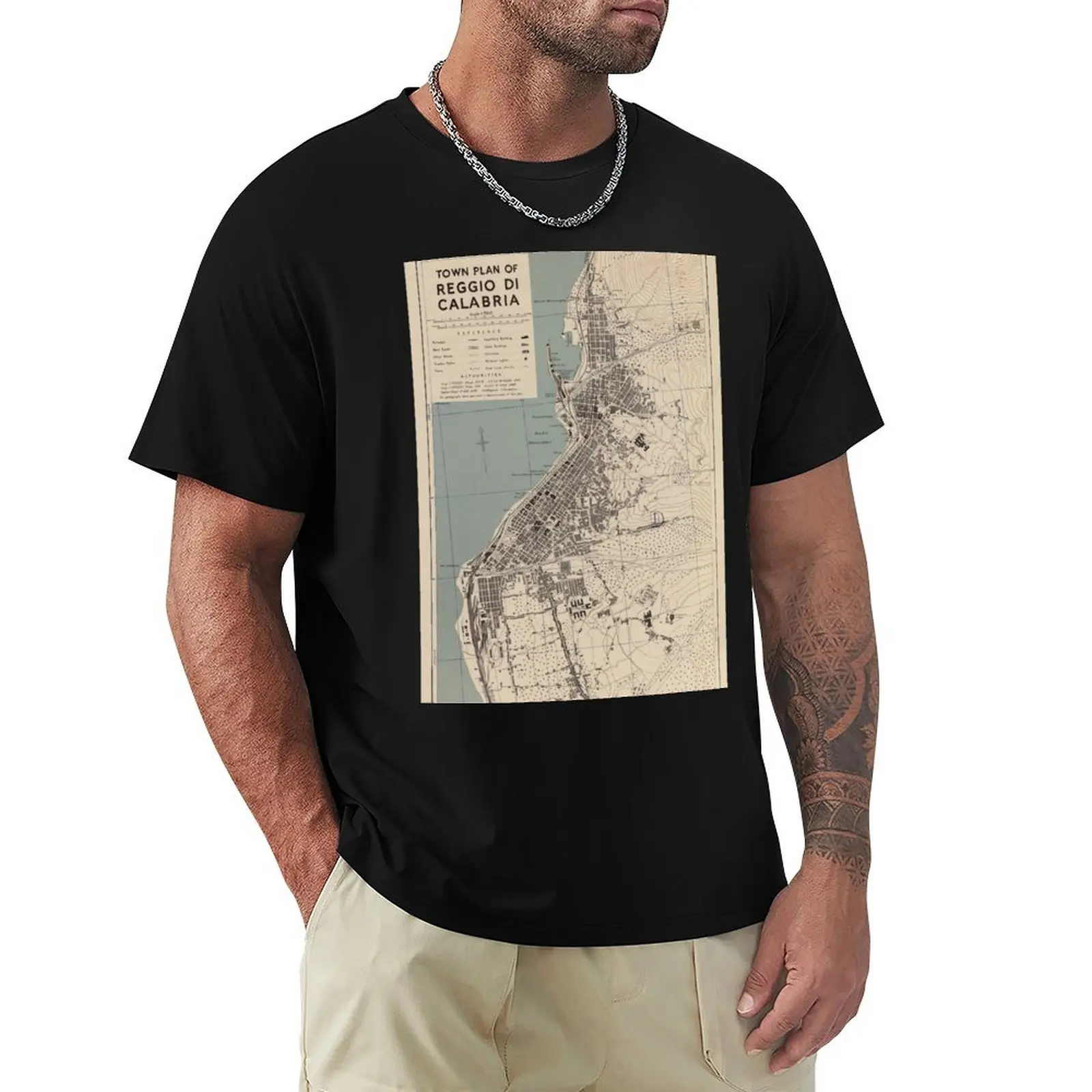 Camiseta vintage con mapa de Reggio Calabria, Italia (1943), talla grande, manga corta, informal