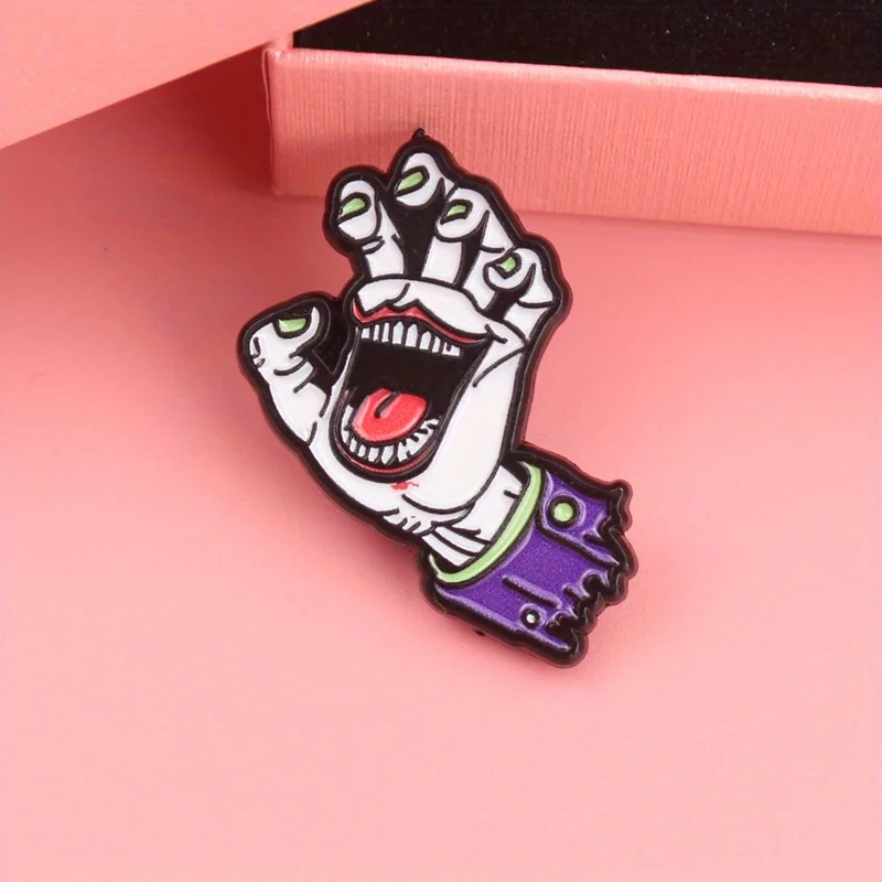Zombie Grip Pin - Decaying Hand with Glowing Green Claws & Bloodied Maw, Macabre Jewelry for Horrorcore Fashion-Brooch