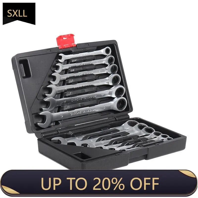 

SXLL Набор ключей с храповым механизмом, 12 предметов. Быстрое отверстие сливы. Многофункциональная комбинация двусторонних ключей.