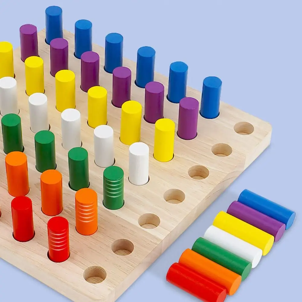 Wooden Color Cognitive Educational Montessori Interactive Color Matching Board Game Plugboard Challenges