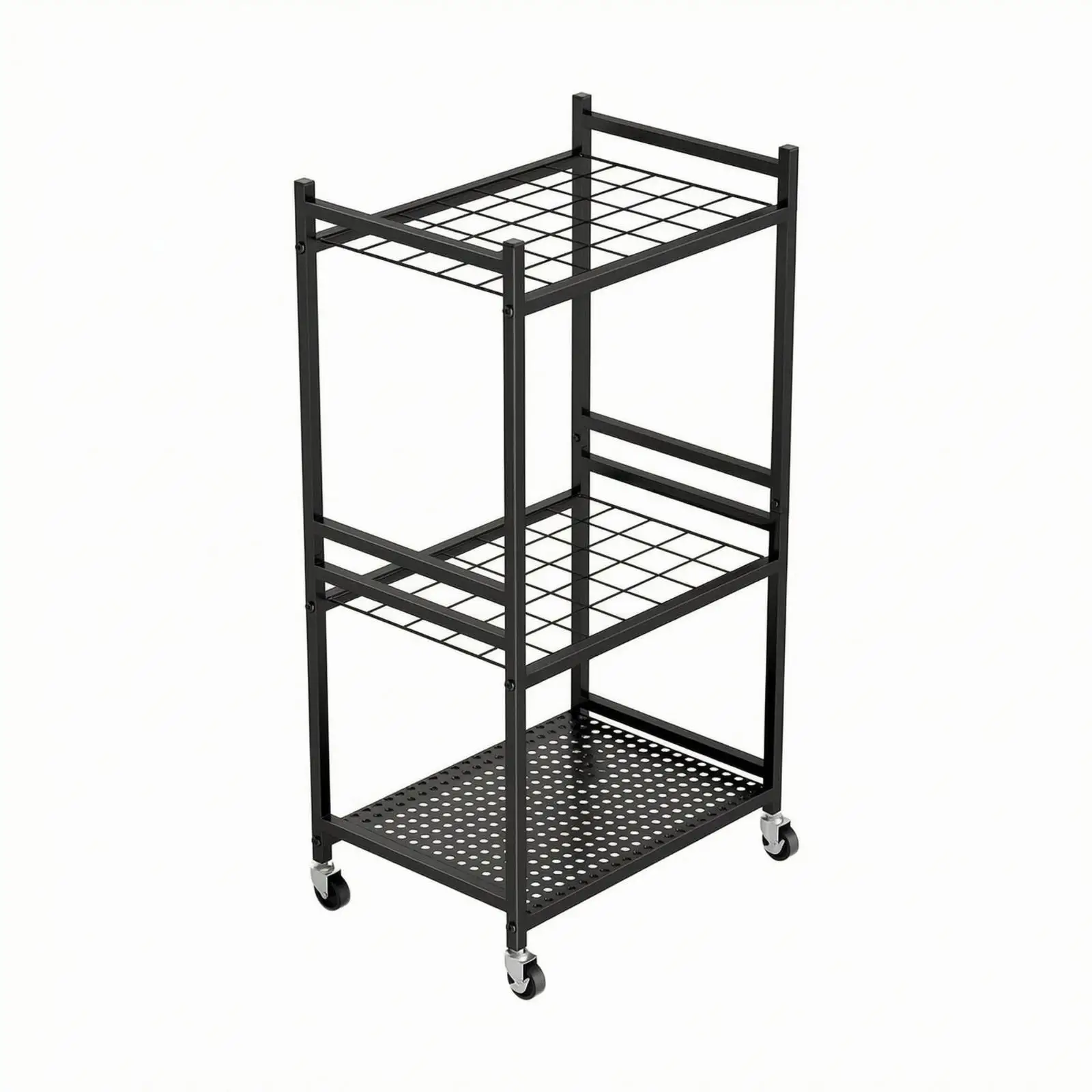 rolling-tool-rack-uncoveredframe-long-handle-tool-rack-wire-grid-shelves