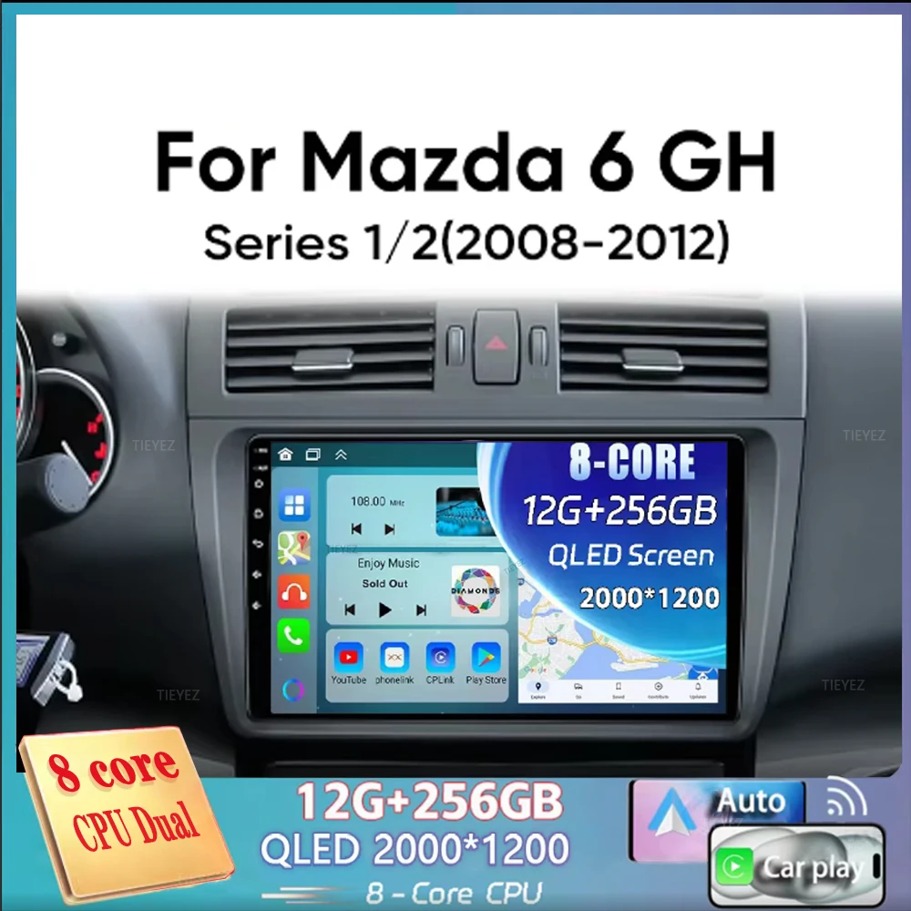 Carplay Auto For Mazda 6 Rui Wing 2007-2012 Android 14 Car Radio Multimedia Video Player Navigation GPS  No 2Din 2 Din DVD DSP