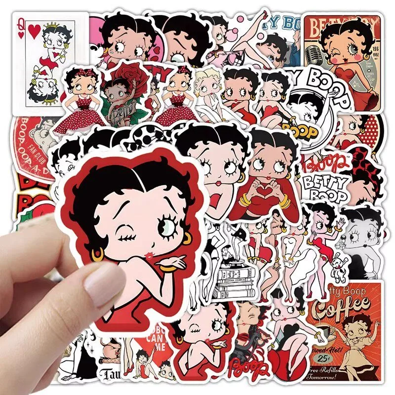 New 50PCS Betty Boop Sticker Anime Character Cute Shape Decorative Water Cup Notebook Phone Case Student DIY Waterproof Sticker view 4