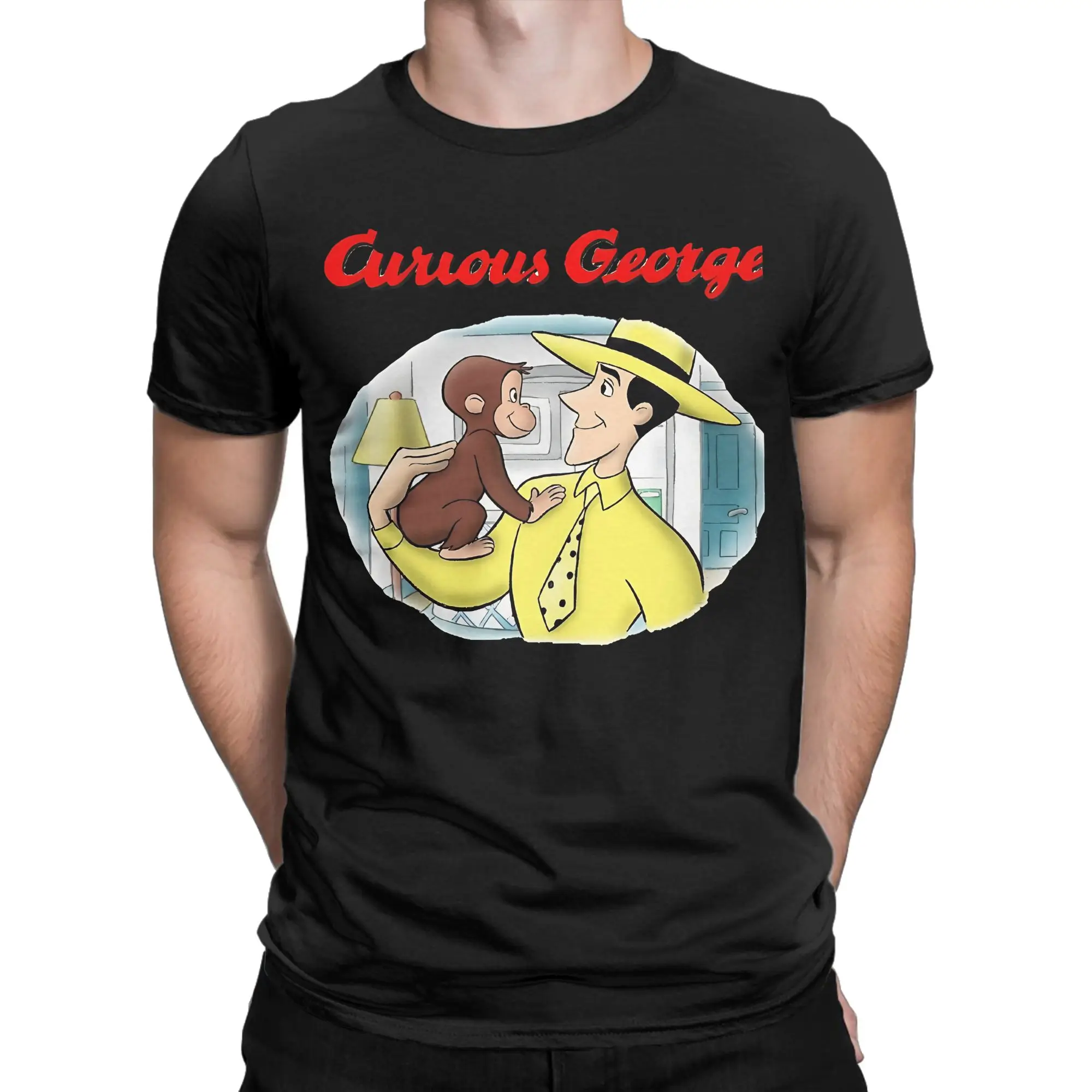 Vintage T Shirt Summer Curious George Novelty T-Shirts  Pure Cotton Tshirt for Men Awesome Wholesale Short Sleeve Tees